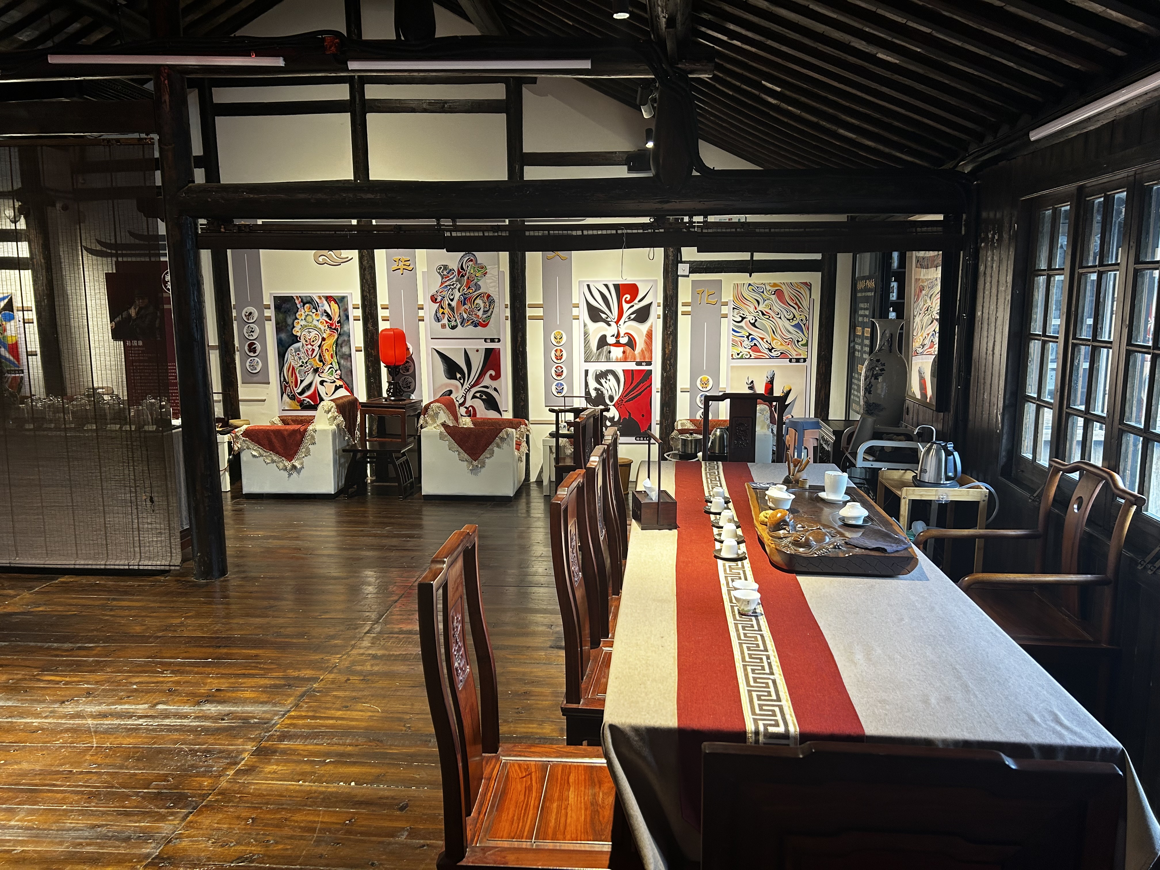 Tea table and traditional interiors at Zhao's Workshop
